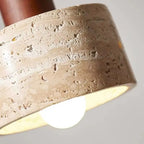 Pendente de Teto Cilíndrico em Pedra Travertino e Madeira E27 Bivolt Wabi-Sabi para Quarto e Sala de Jantar