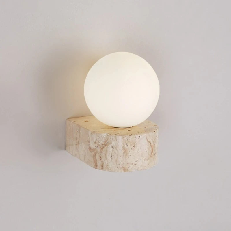 Arandela de Parede em Pedra Travertino e Vidro Fosco G9 Bivolt Wabi-Sabi Bidirecional para Sala e Quarto