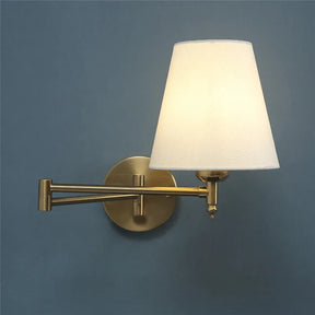 Arandela de Parede Articulada em Metal com Cúpula de Tecido E27 Bivolt Dobrável e Rotativa para Quarto e Escritório