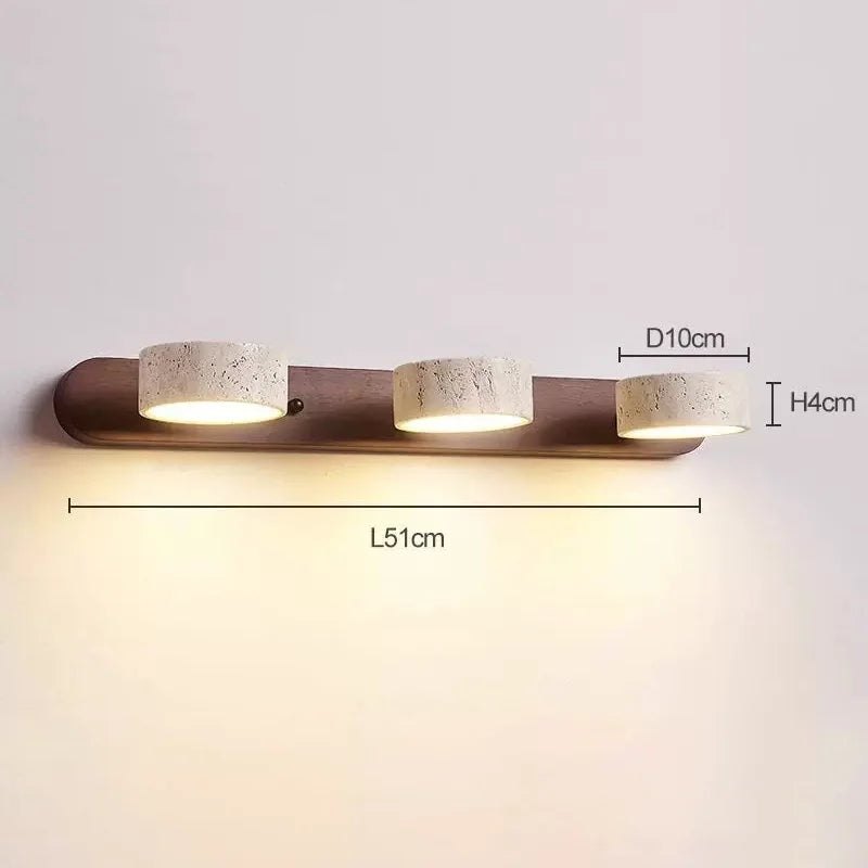 Arandela de Parede em Pedra Travertino e Madeira LED Luz Quente Bivolt Wabi-Sabi Rotativa para Banheiro e Quarto