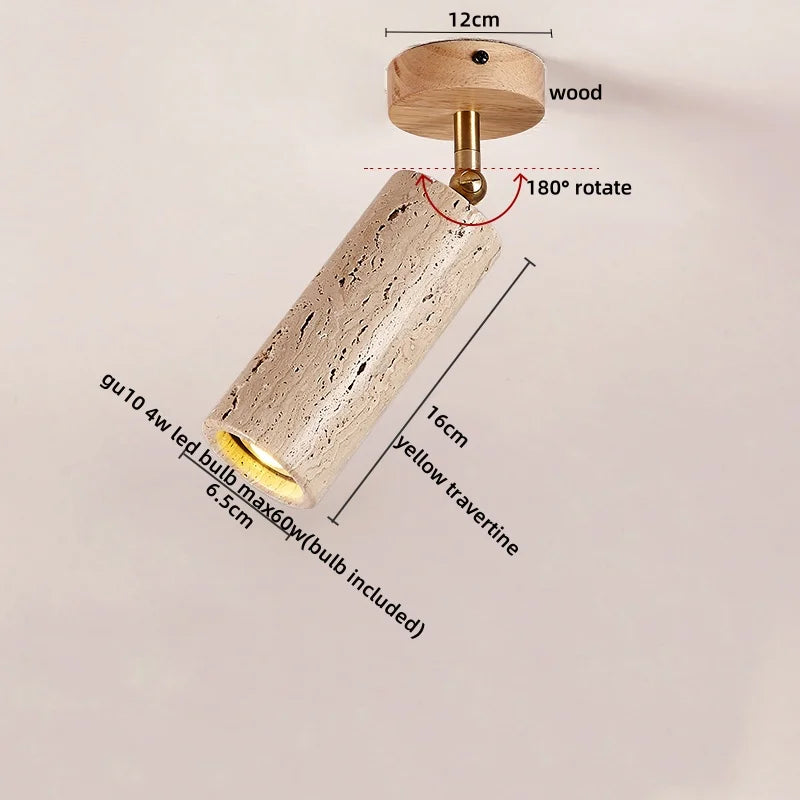 Plafon de Teto em Travertino Natural e Madeira E27 Bivolt Arquitetônico para Sala e Quarto