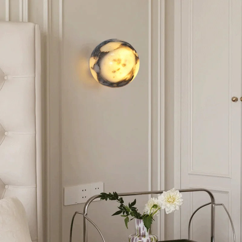 Arandela de Parede Globo em Mármore Natural Preto G9 5W Bivolt para Quarto e Sala