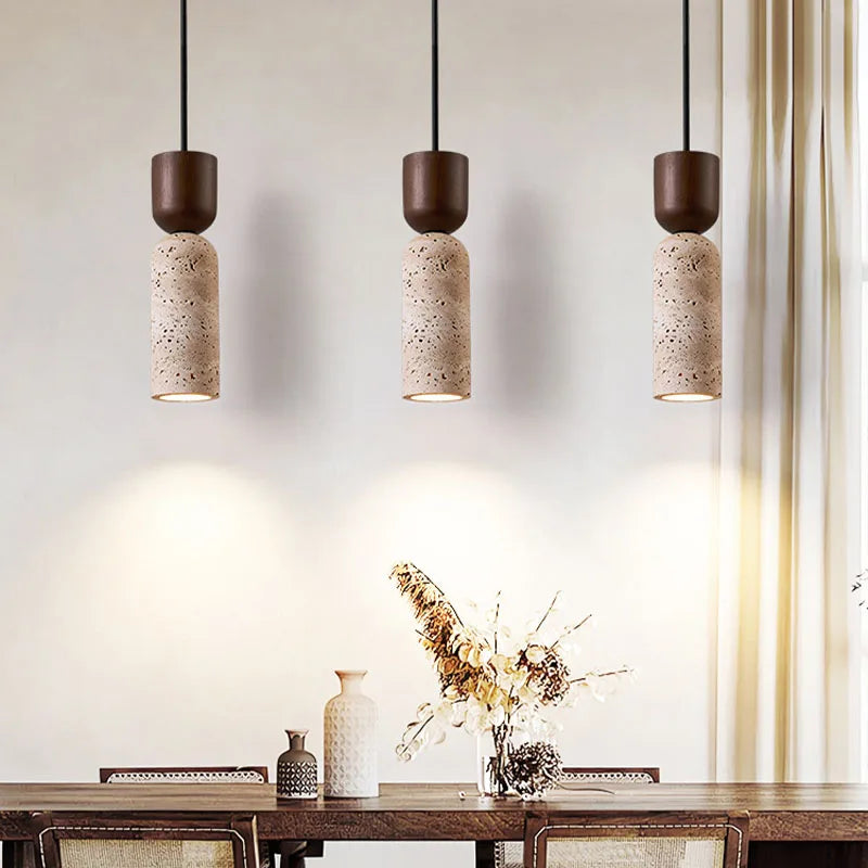 Pendente de Teto em Pedra Travertino Natural E27 Bivolt Estilo Japonês para Quarto e Sala de Jantar