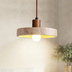Pendente de Teto em Pedra Natural e Madeira E27 7W Bivolt Estilo Japonês para Sala de Jantar e Quarto