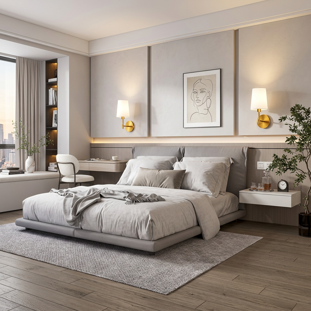 Arandela de Parede Recarregável em Metal com Cúpula de Tecido LED RGB Dimerizável com Controle Remoto para Quarto e Sala