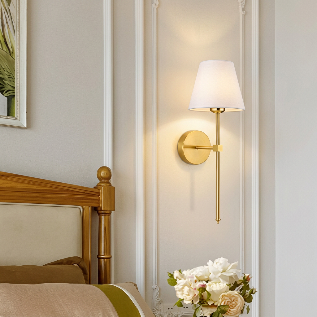 Arandela de Parede Recarregável em Metal com Cúpula de Tecido E27 LED RGB Dimerizável Bivolt 72h para Quarto e Sala