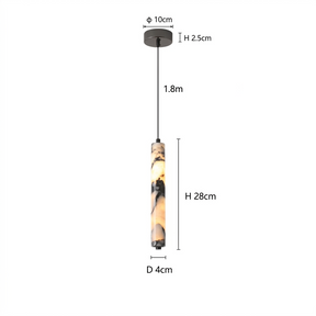 Pendente de Teto Tubular em Pedra Mármore Natural Preto LED 12W Bivolt para Quarto e Sala de Jantar
