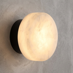 Arandela de Parede Circular em Mármore Natural e Cobre LED Bivolt Nórdica para Quarto e Sala