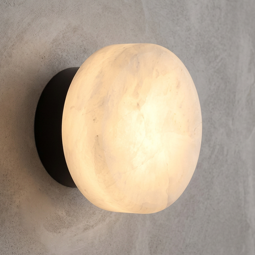 Arandela de Parede Circular em Mármore Natural e Cobre LED Bivolt Nórdica para Quarto e Sala