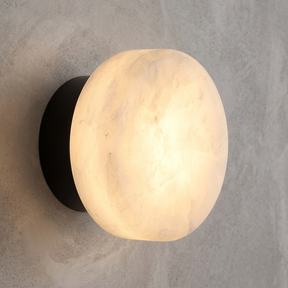 Arandela de Parede Circular em Mármore Natural e Cobre LED Bivolt Nórdica para Quarto e Sala