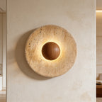Arandela de Parede em Pedra Natural e Madeira LED Bivolt Estilo Japandi para Quarto e Sala de Estar