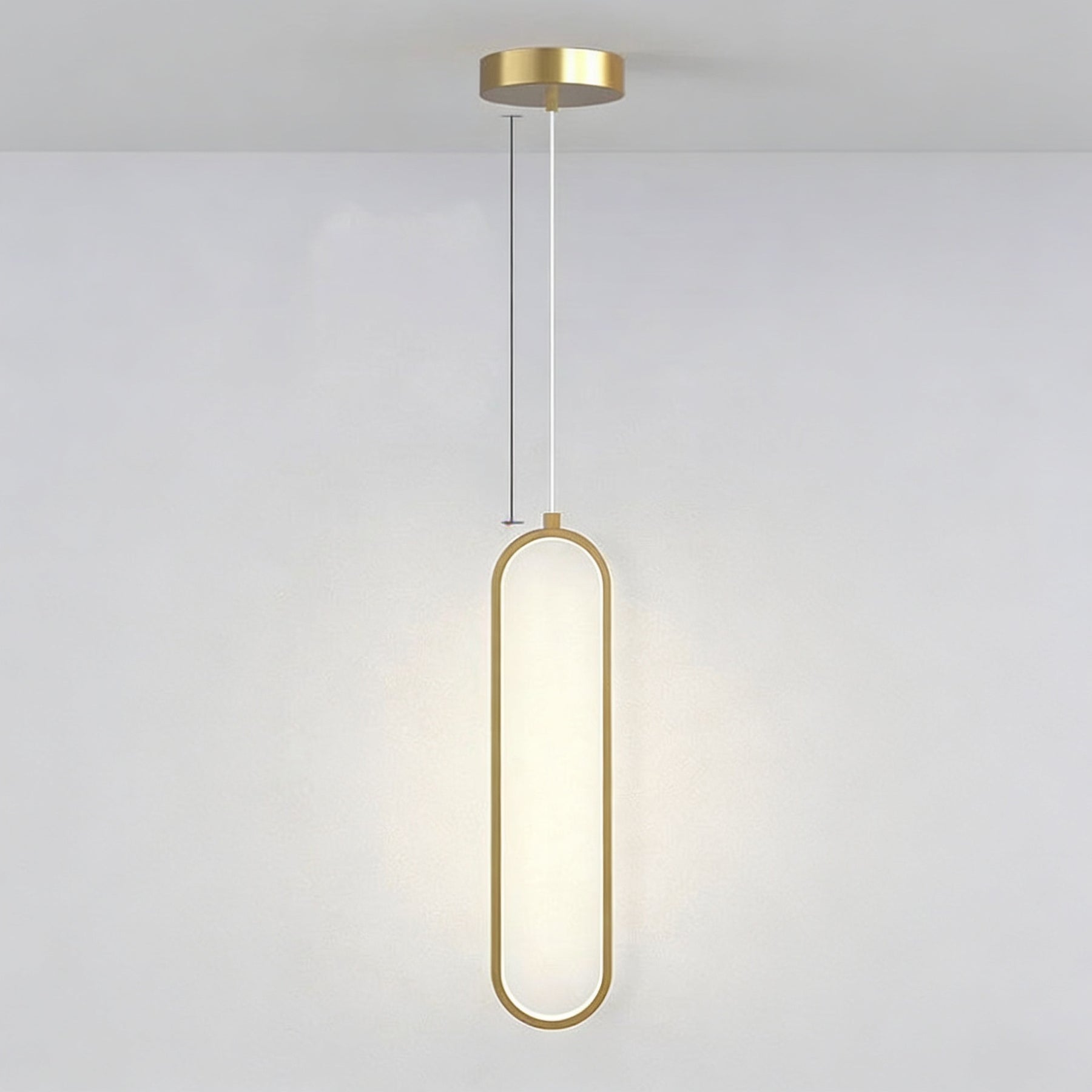 Pendente de Teto Oval em Ferro LED Integrado 16W–36W Bivolt Minimalista para Quarto e Sala de Jantar