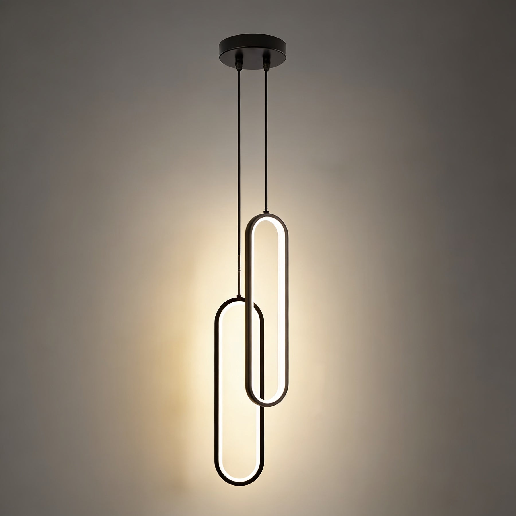 Pendente de Teto Oval em Ferro LED Integrado 16W–36W Bivolt Minimalista para Quarto e Sala de Jantar
