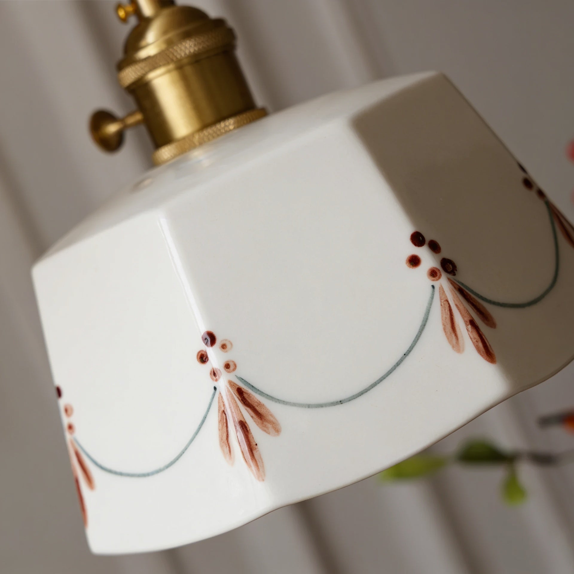 Pendente de Teto em Cerâmica Artesanal Pintada à Mão E27 Bivolt Estilo Retrô Francês para Sala de Jantar e Quarto