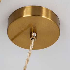 Pendente de Teto em Cerâmica Canelada Branca e Latão E27 Bivolt Estilo Retrô Francês para Sala de Jantar e Quarto