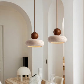 Pendente de Teto em Travertino Natural e Madeira G9 Bivolt Estilo Vintage para Quarto e Restaurante