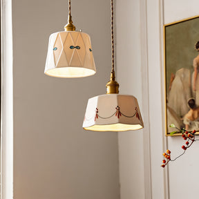 Pendente de Teto em Cerâmica Artesanal Pintada à Mão E27 Bivolt Estilo Retrô Francês para Sala de Jantar e Quarto