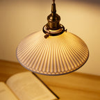 Pendente de Teto em Cerâmica Canelada Branca E27 Bivolt Estilo Retrô Francês para Sala de Jantar e Quarto
