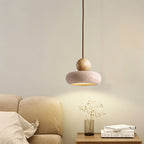 Pendente de Teto em Travertino Natural e Madeira G9 Bivolt Estilo Vintage para Quarto e Restaurante