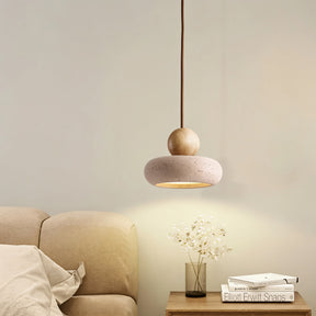 Pendente de Teto em Travertino Natural e Madeira G9 Bivolt Estilo Vintage para Quarto e Restaurante