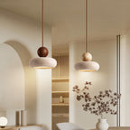 Pendente de Teto em Travertino Natural e Madeira G9 Bivolt Estilo Vintage para Quarto e Restaurante