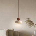 Pendente de Teto em Travertino Natural e Madeira G9 Bivolt Estilo Vintage para Quarto e Restaurante