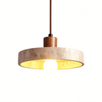 Pendente de Teto em Pedra Natural e Madeira E27 7W Bivolt Estilo Japonês para Sala de Jantar e Quarto
