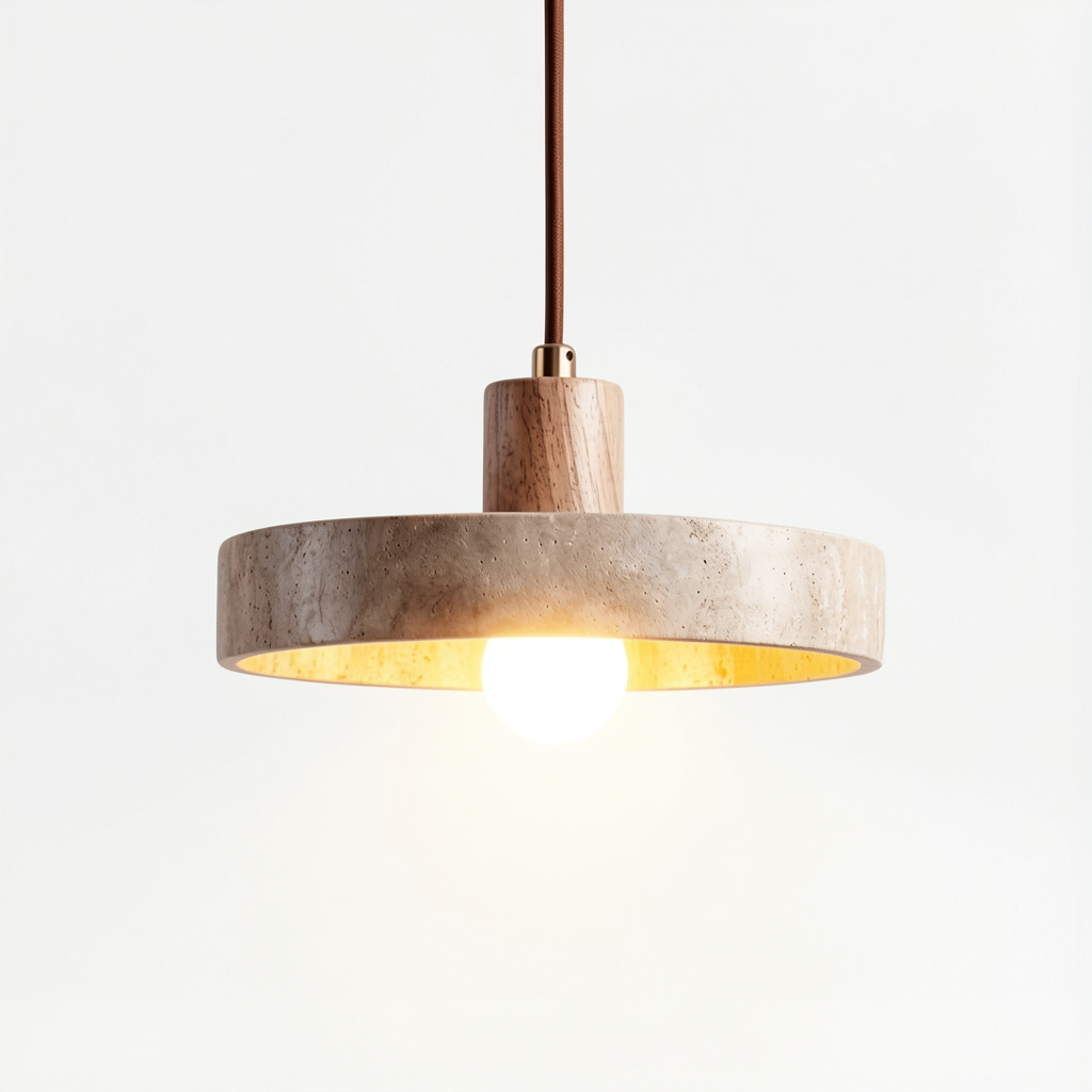 Pendente de Teto em Pedra Natural e Madeira E27 7W Bivolt Estilo Japonês para Sala de Jantar e Quarto