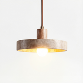 Pendente de Teto em Pedra Natural e Madeira E27 7W Bivolt Estilo Japonês para Sala de Jantar e Quarto