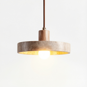 Pendente de Teto em Pedra Natural e Madeira E27 7W Bivolt Estilo Japonês para Sala de Jantar e Quarto