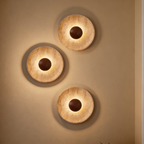 Arandela de Parede em Pedra Natural e Madeira LED Bivolt Estilo Japandi para Quarto e Sala de Estar