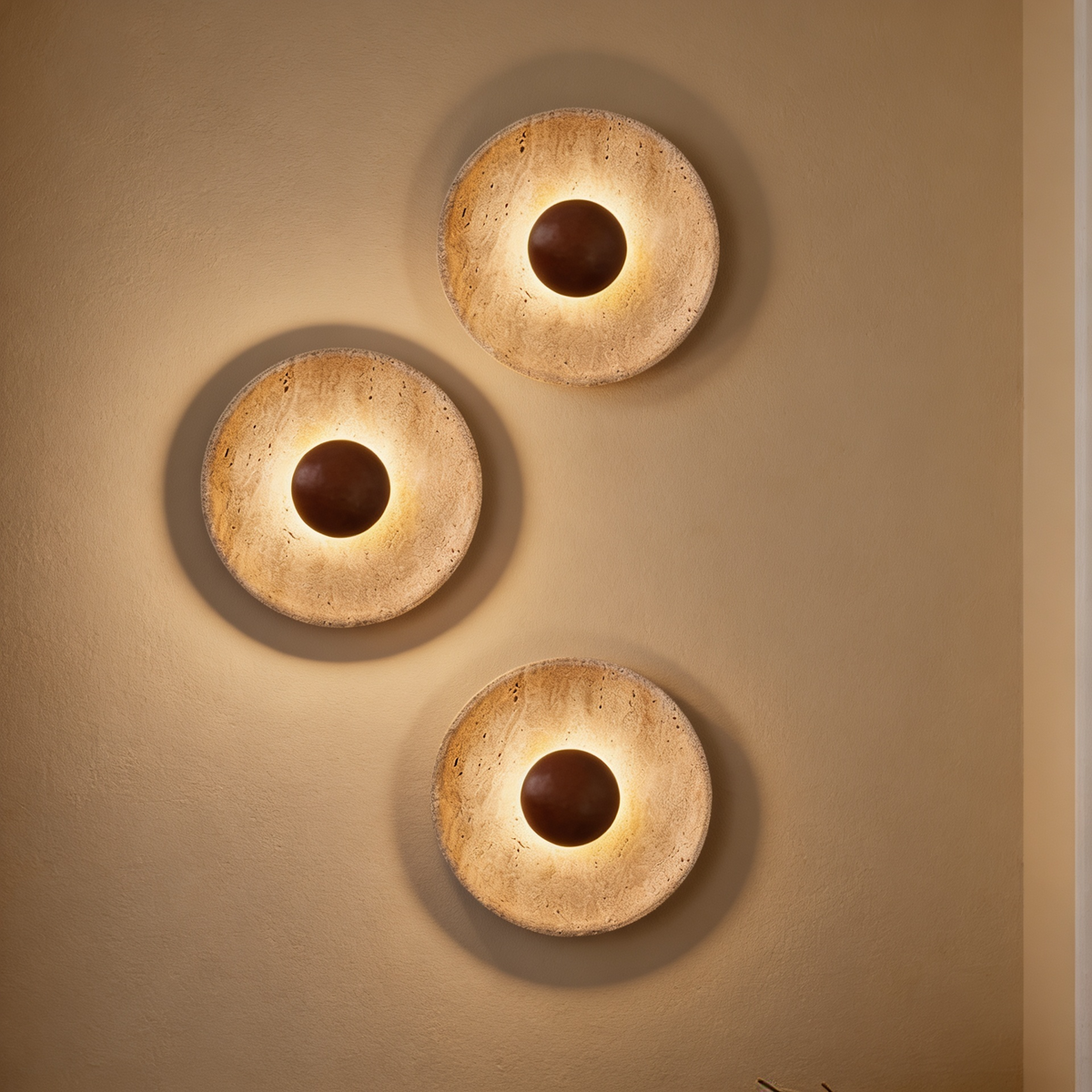 Arandela de Parede em Pedra Natural e Madeira LED Bivolt Estilo Japandi para Quarto e Sala de Estar