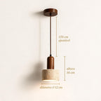 Pendente de Teto Cilíndrico em Pedra Travertino e Madeira E27 Bivolt Wabi-Sabi para Quarto e Sala de Jantar