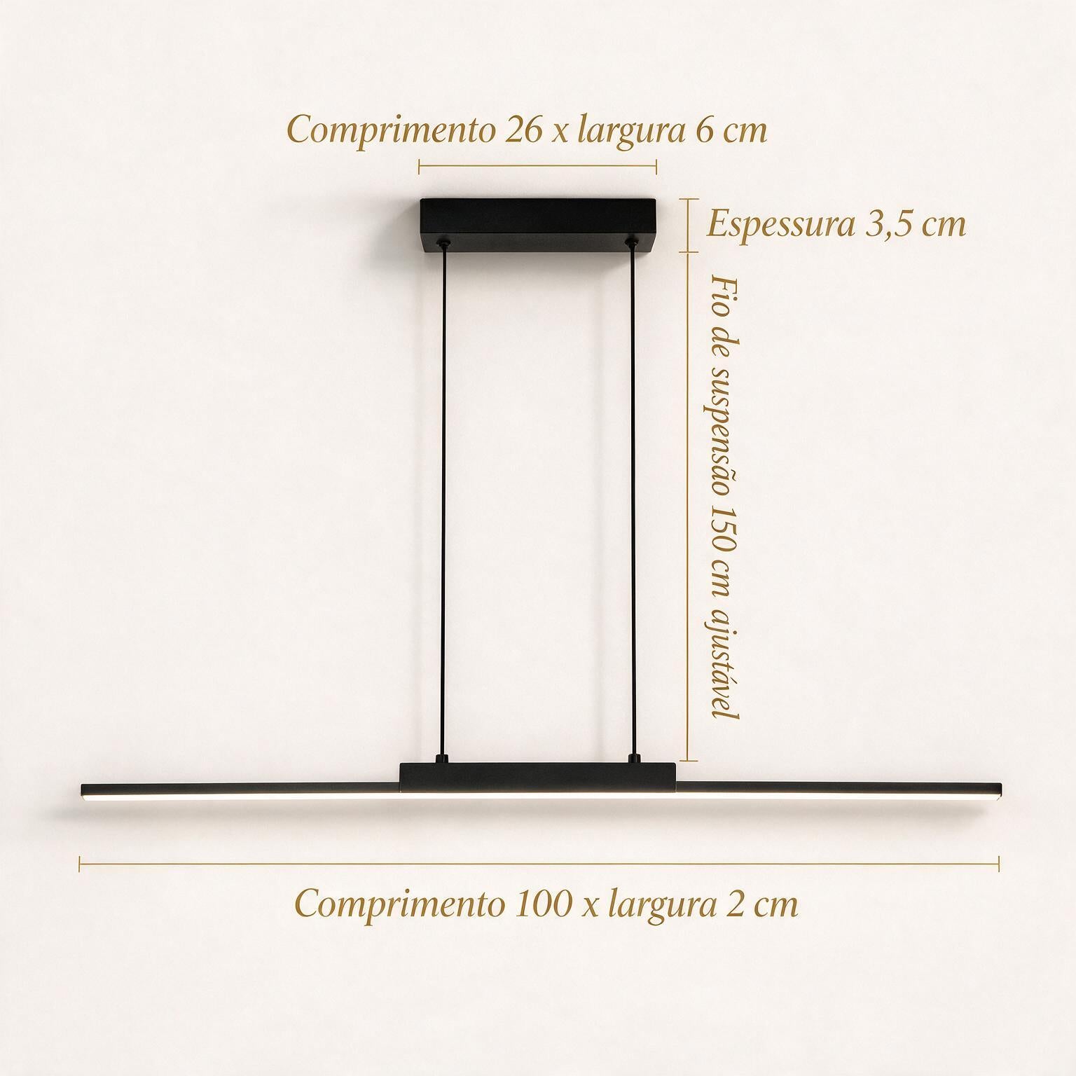 Pendente Linear de Teto em Alumínio e Ferro LED Integrado Dimerizável Bivolt para Sala de Jantar e Escritório