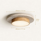Plafon de Teto em Pedra Travertino e Madeira LED 28W Bivolt Wabi-Sabi 22cm para Sala e Corredor