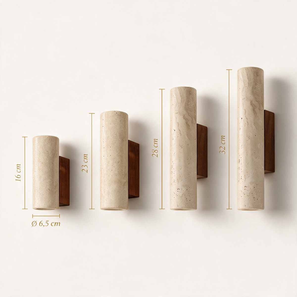 Arandela de Parede Tubular em Pedra Travertino e Madeira G9 Bivolt Wabi-Sabi Bidirecional para Quarto e Sala