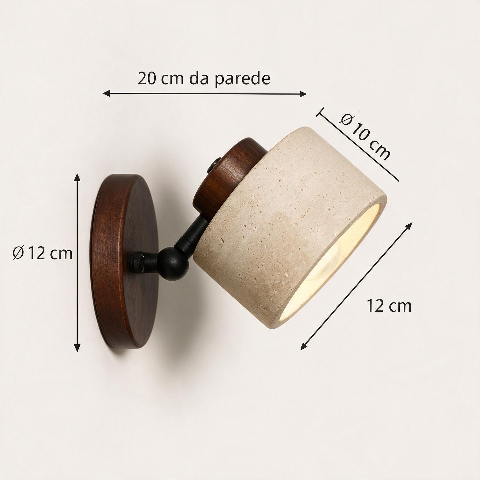 Arandela de Parede em Pedra Travertino e Madeira E27 Bivolt Wabi-Sabi com Inclinação Ajustável para Quarto e Sala