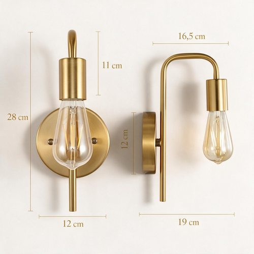 Arandela de Parede Curva em Ferro Dourado e Preto E27 19cm para Quarto e Sala de Estar