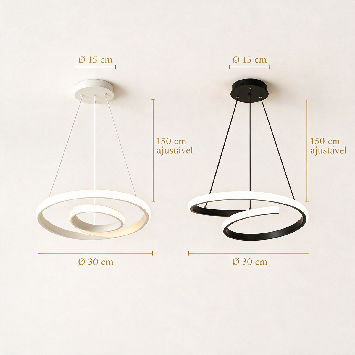 Pendente de Teto Duplo LED 32W a 48W Bivolt em Alumínio e Acrílico Minimalista para Sala e Escritório