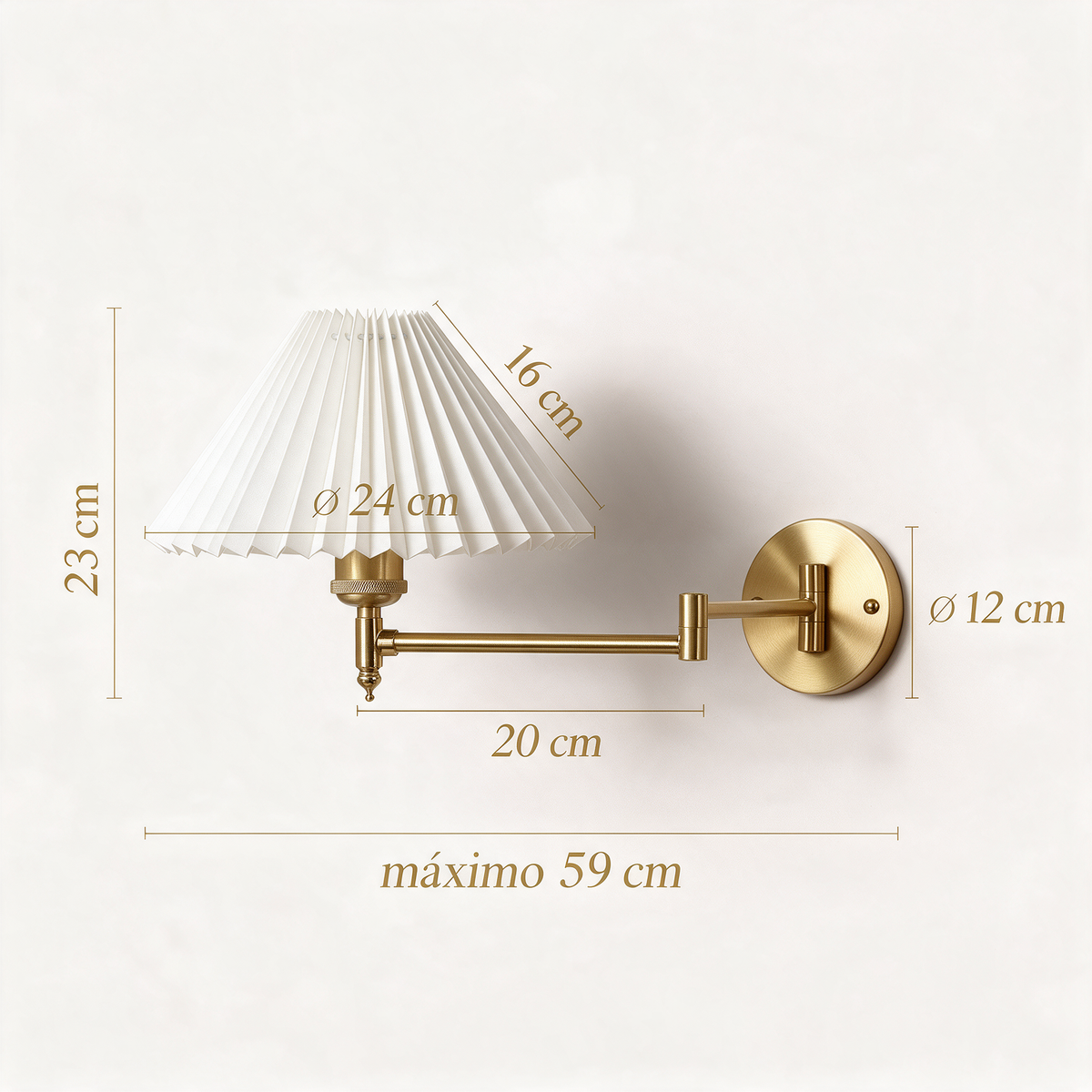 Arandela de Parede Articulada em Metal com Cúpula de Tecido E27 Bivolt Dobrável e Rotativa para Quarto e Escritório