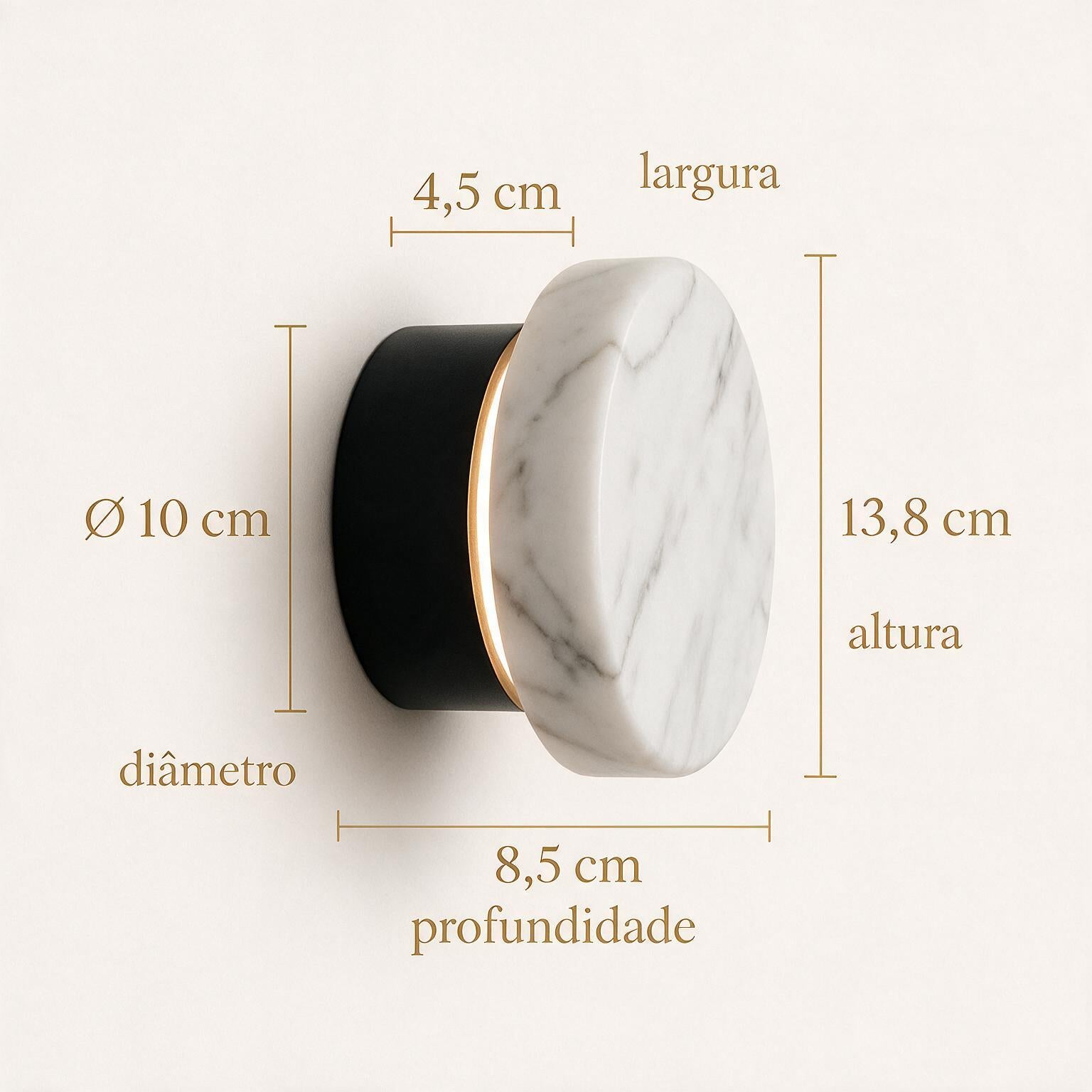 Arandela de Parede Circular em Mármore Natural e Cobre LED Bivolt Nórdica para Quarto e Sala