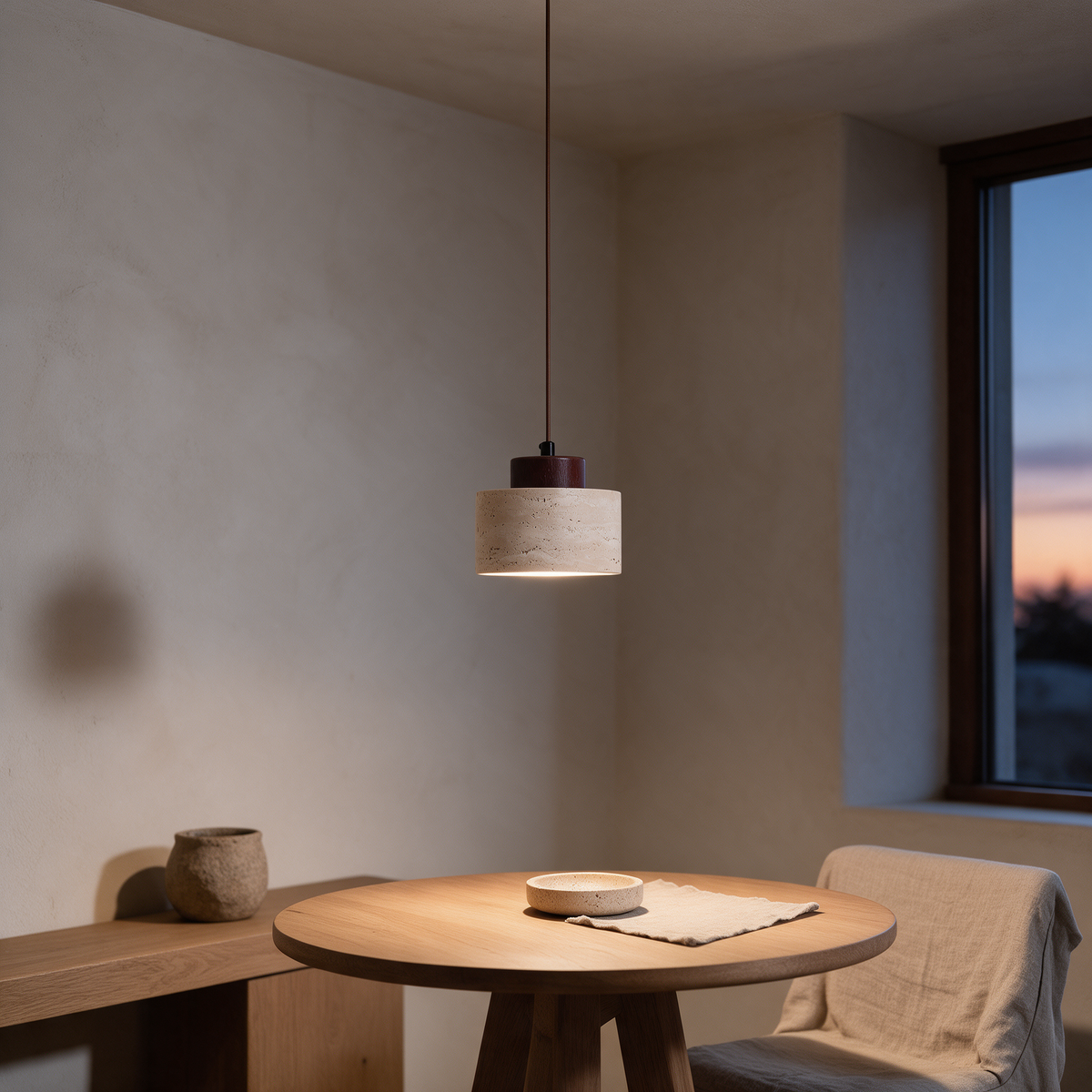 Pendente de Teto em Pedra Travertino E27 Bivolt Estilo Japonês para Sala de Jantar e Quarto