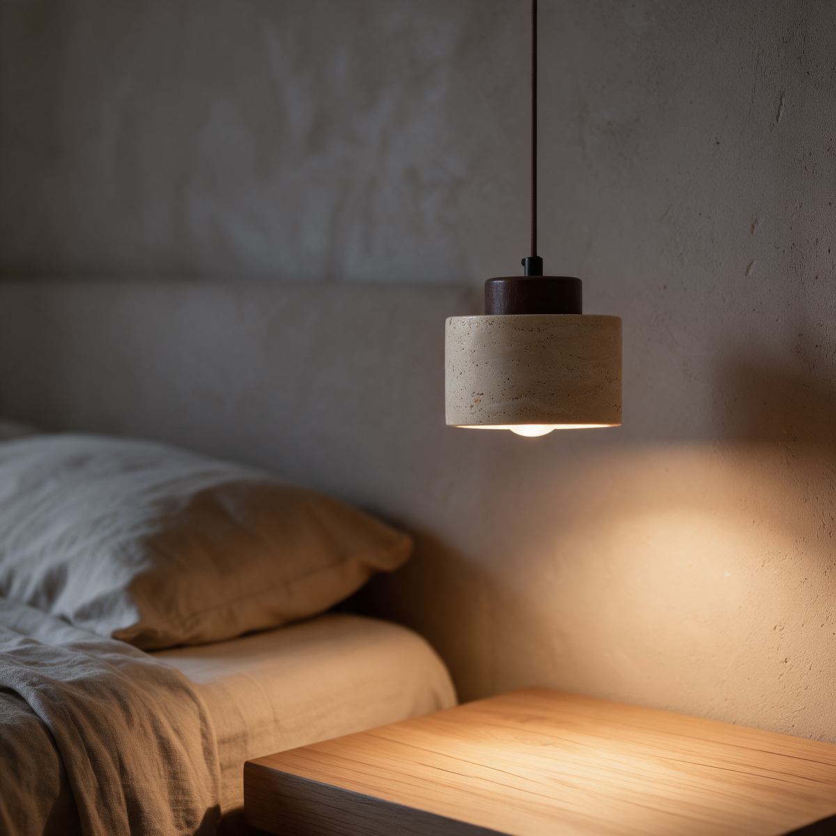 Pendente de Teto em Pedra Travertino E27 Bivolt Estilo Japonês para Sala de Jantar e Quarto