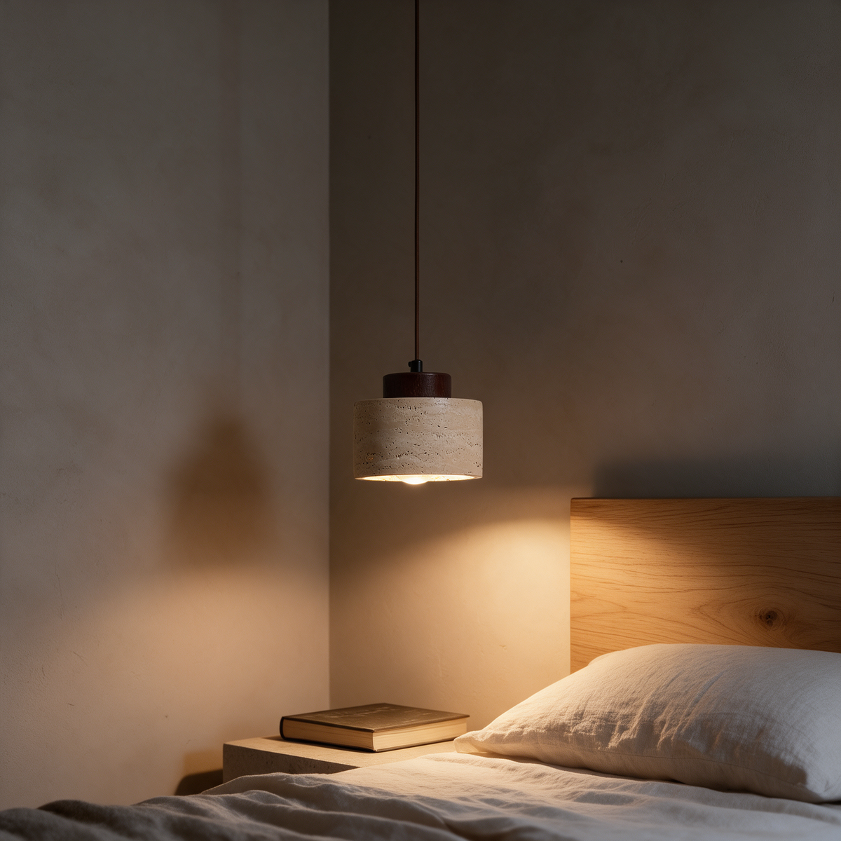Pendente de Teto em Pedra Travertino E27 Bivolt Estilo Japonês para Sala de Jantar e Quarto