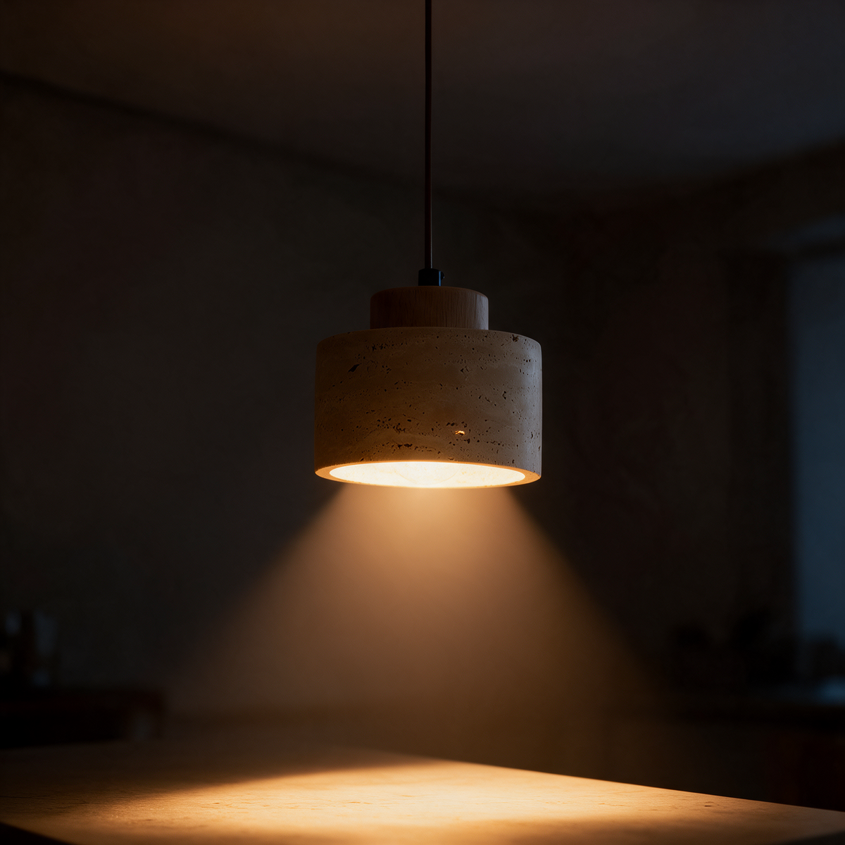 Pendente de Teto em Pedra Travertino E27 Bivolt Estilo Japonês para Sala de Jantar e Quarto