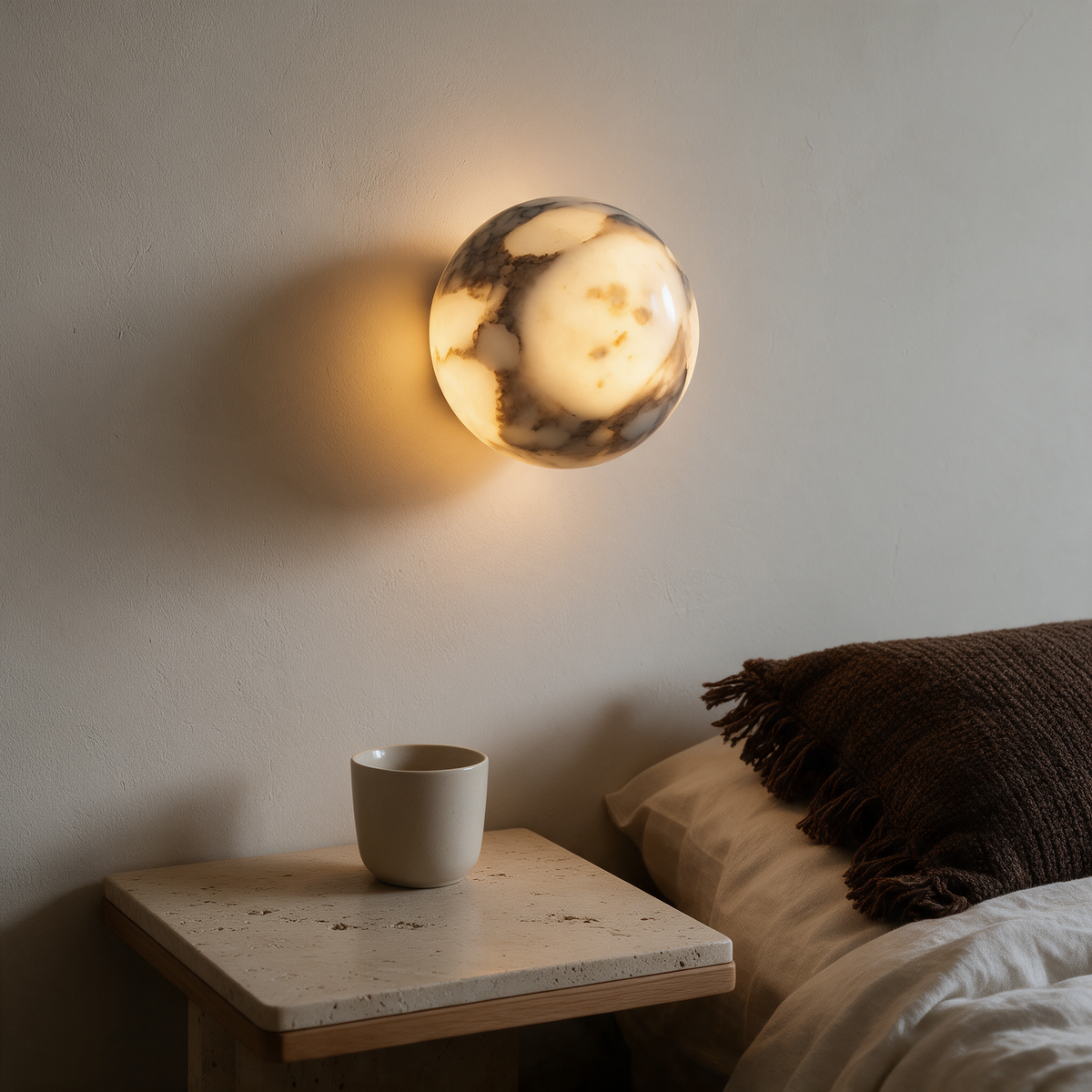 Arandela de Parede Globo em Mármore Natural Preto G9 5W Bivolt para Quarto e Sala