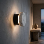 Arandela de Parede Circular em Mármore Natural e Cobre LED Bivolt Nórdica para Quarto e Sala