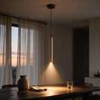 Pendente de Teto Tubular Slim em Pedra Travertino Natural G4 5W Bivolt Estilo Japonês para Quarto e Sala de Jantar