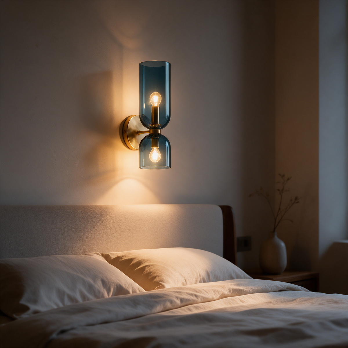 Arandela de Parede em Vidro e Metal com Luz Dupla E14 Bivolt Estilo Nórdico Minimalista para Quarto e Corredor