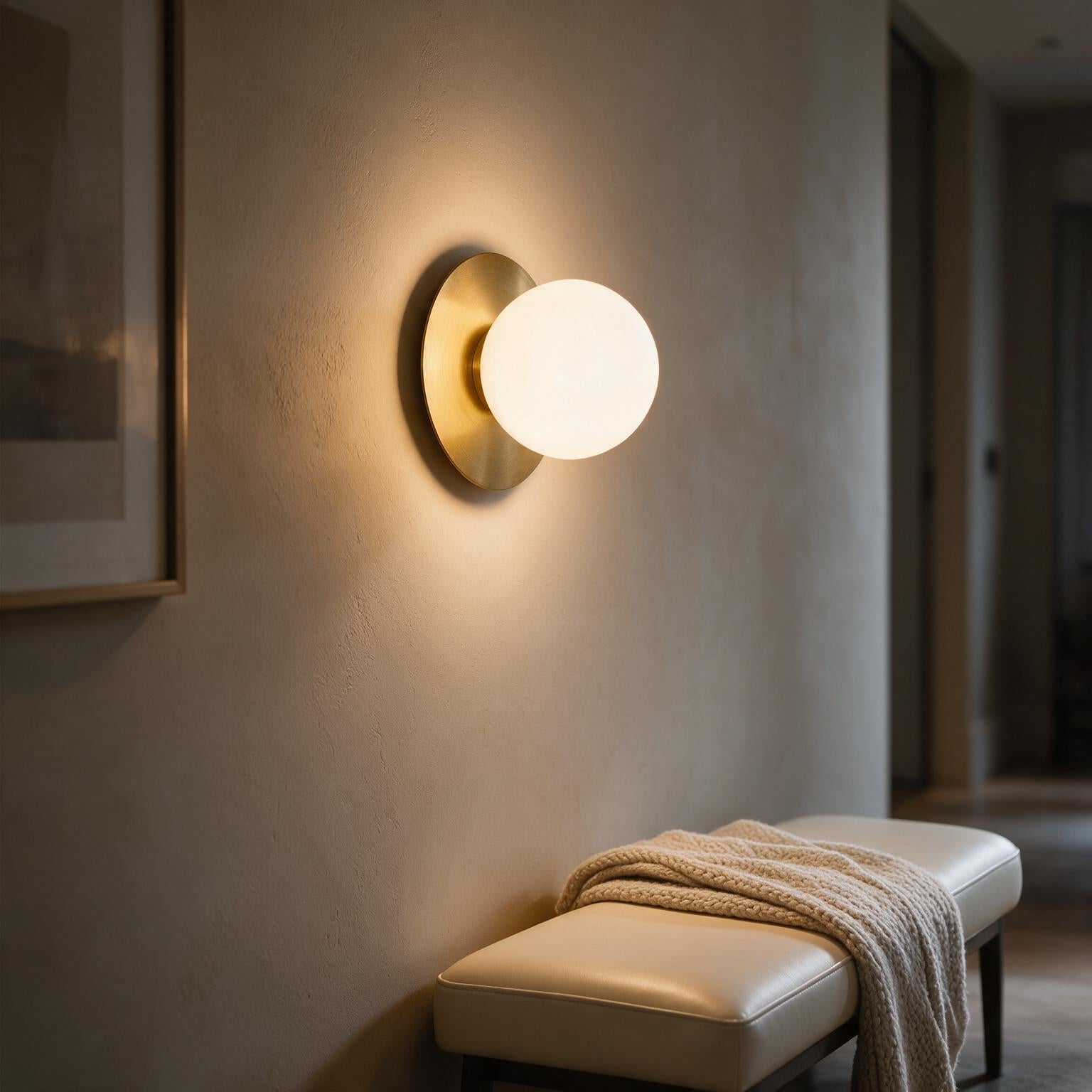 Arandela de Parede Globo em Metal Dourado e Vidro E27 Bivolt para Quarto e Sala de Estar